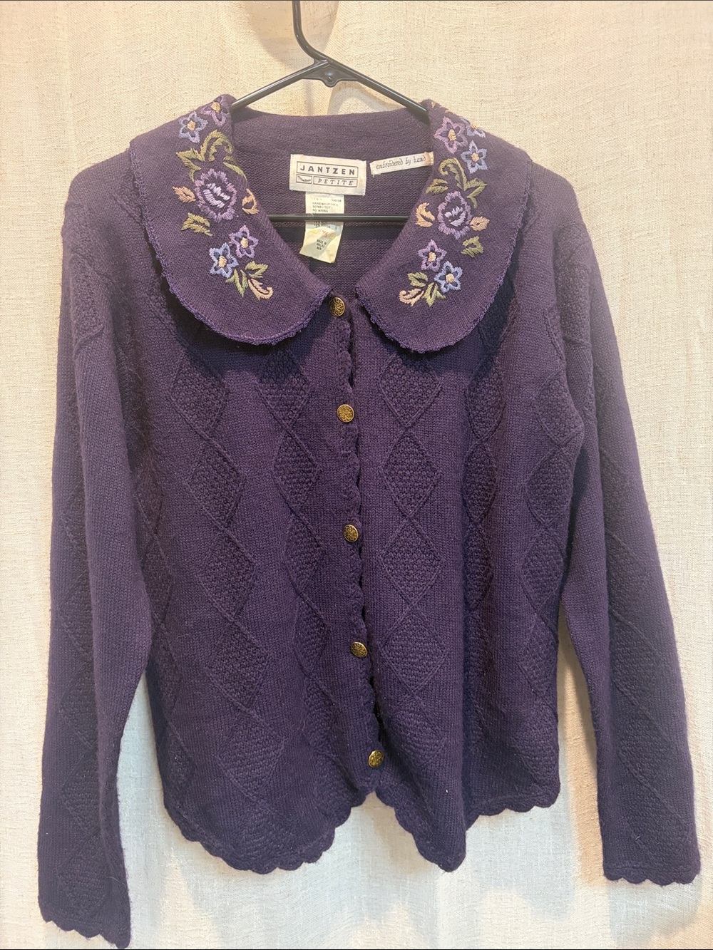 Jantzen Petite Embroidered Purple Cardigan Size Medium